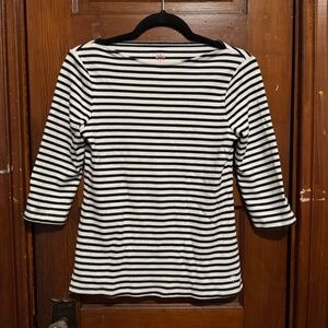 Issac mixrah cotton white and black striped boat neck top